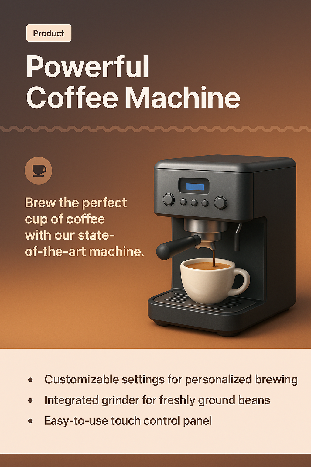 Sleek 3D Coffee Machine Landing Page Design