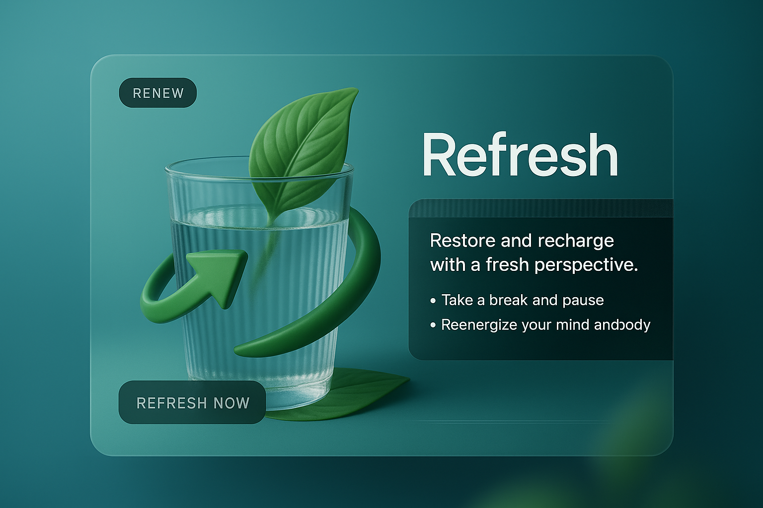3D Visualization of Refresh Concept with Glass and Leaf Design
