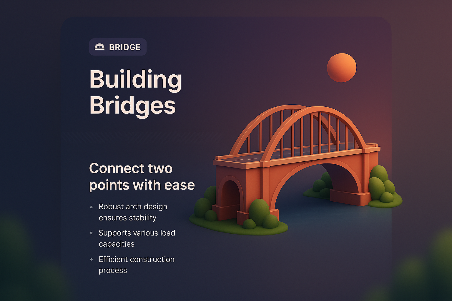 3D Bridge Design for Landing Page with Features Highlight