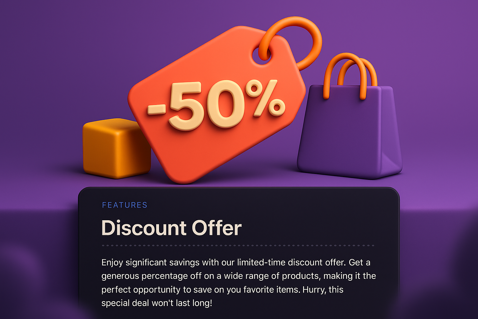 3D Discount Offer Illustration with Tag and Shopping Bags