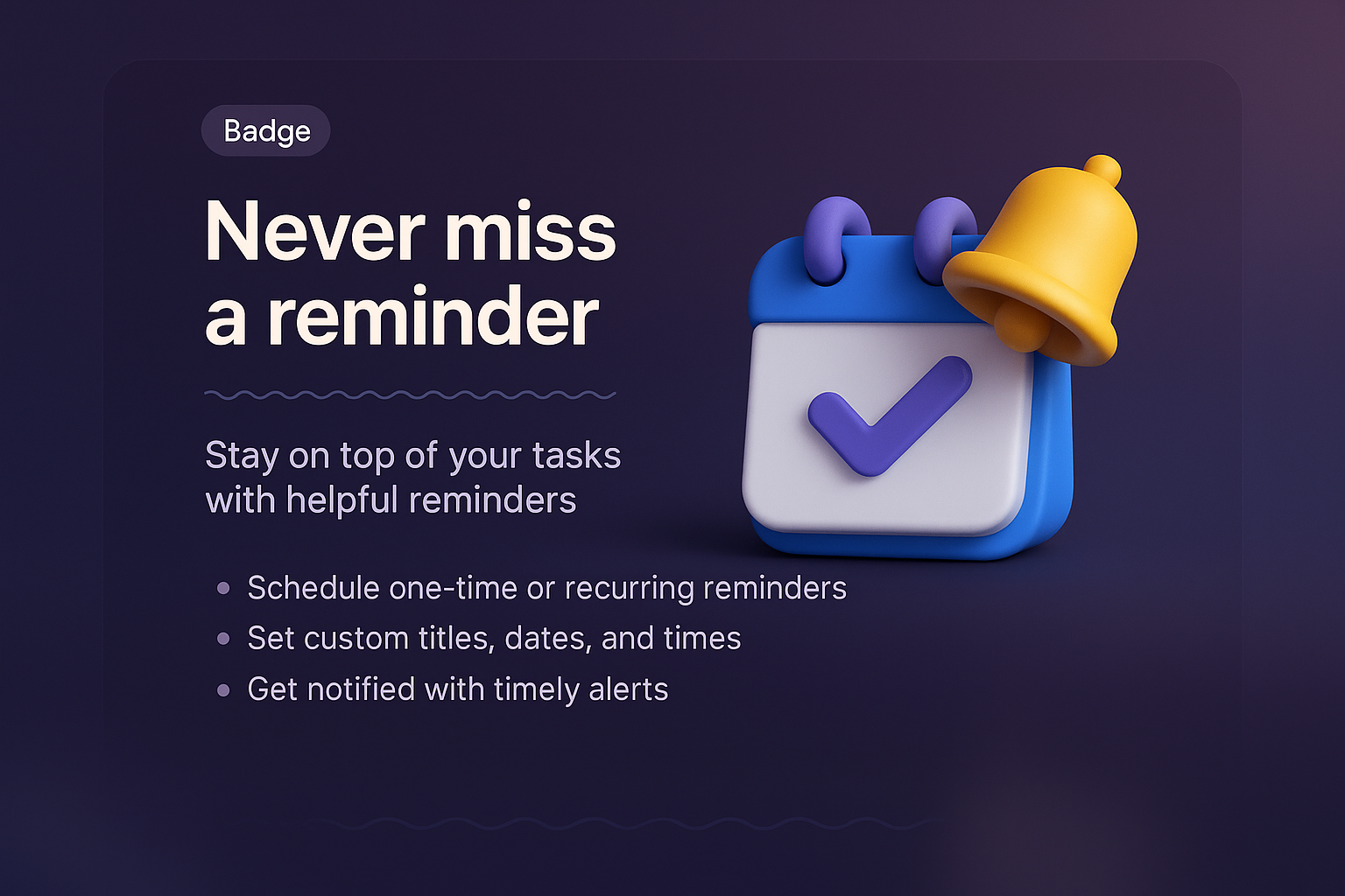 3D Illustration of Reminder Feature for Landing Page Design