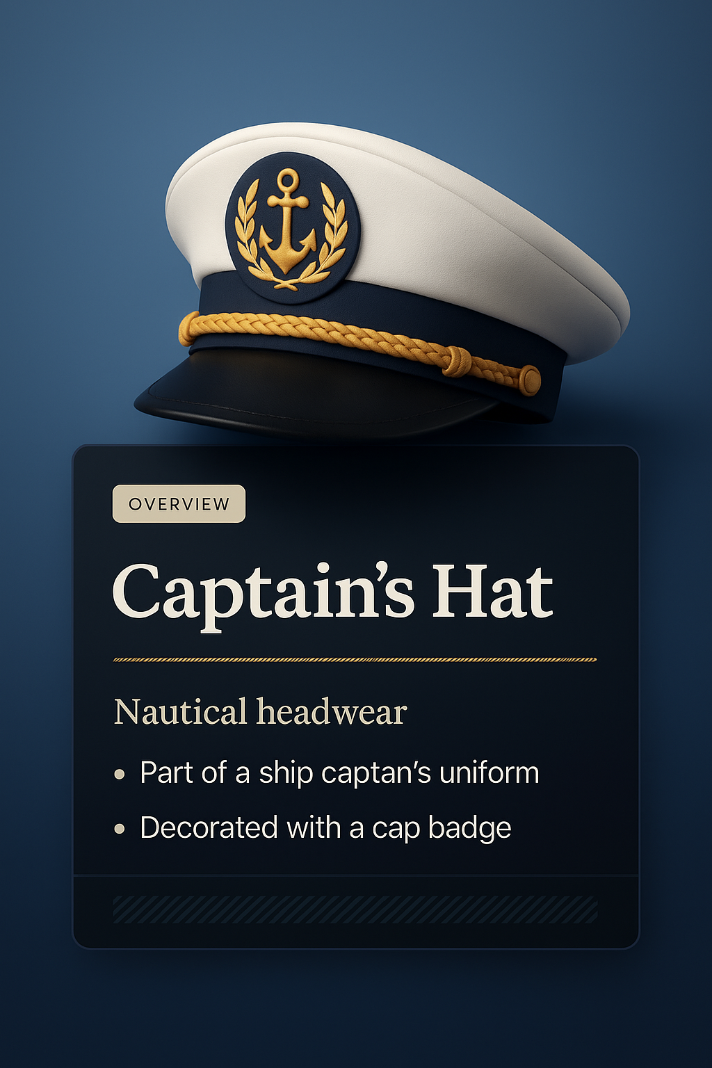 Stylish 3D Captain's Hat with Nautical Design Elements