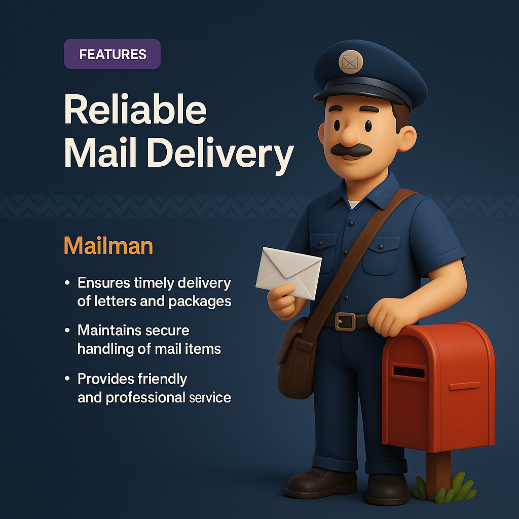 3D Mailman Illustration with Feature Highlights