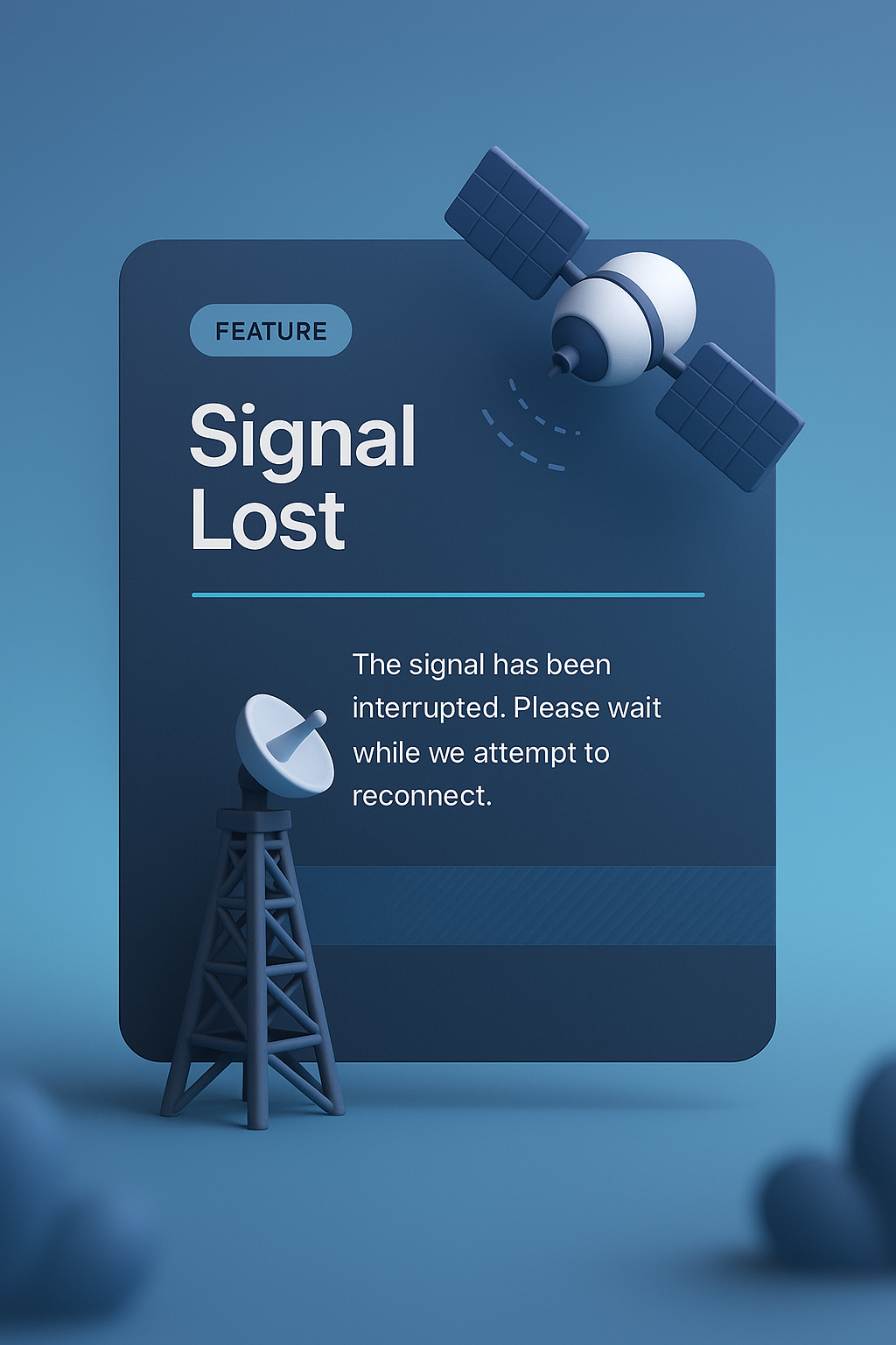3D Illustration of Signal Lost with Satellite and Antenna