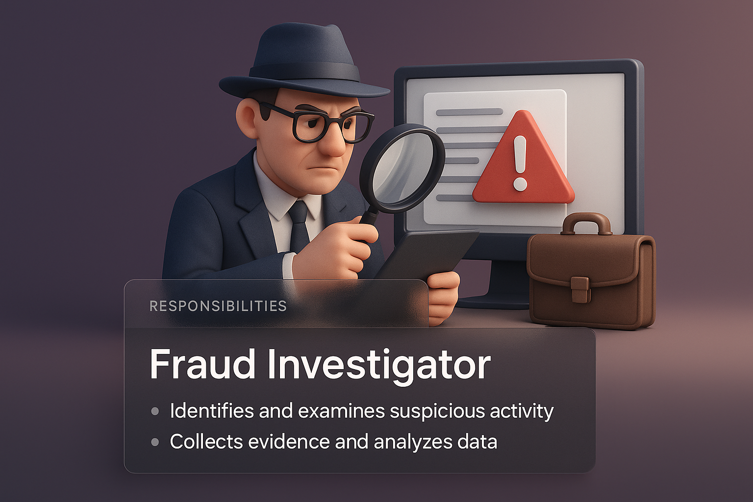 Professional Fraud Investigator with 3D Design Elements