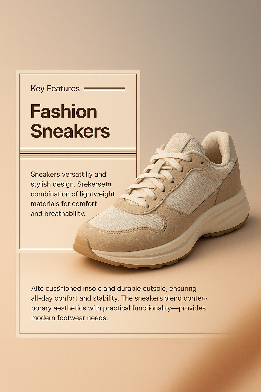 3D Render of Fashion Sneakers with Key Features Description