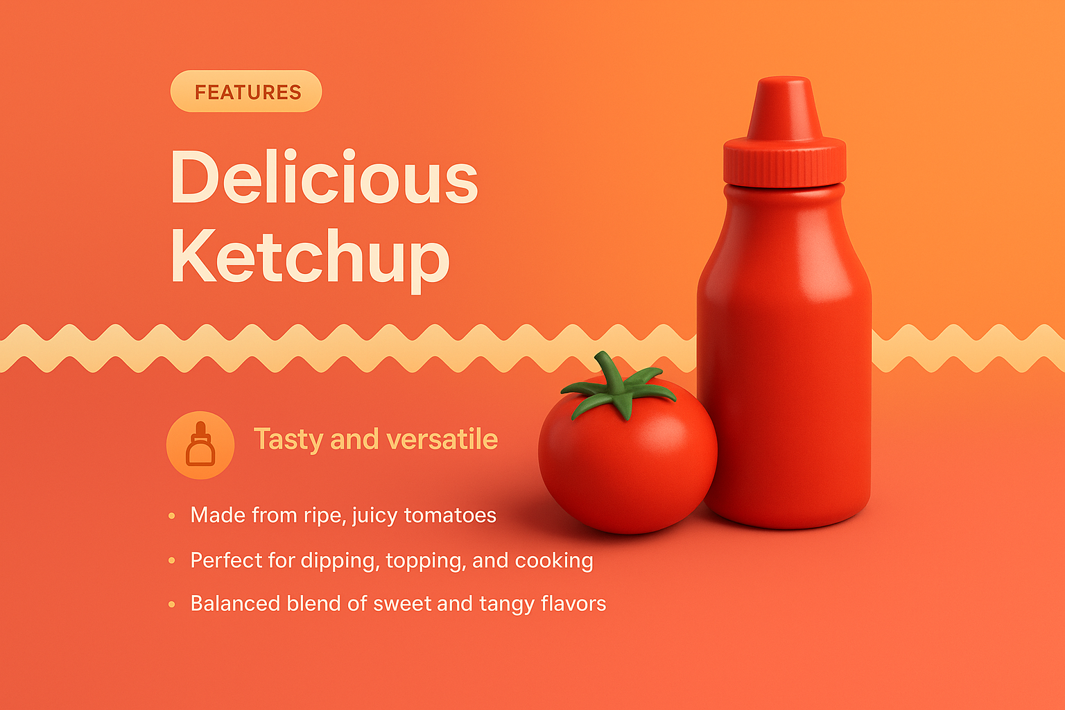 Landing Page Design for Delicious Ketchup Features