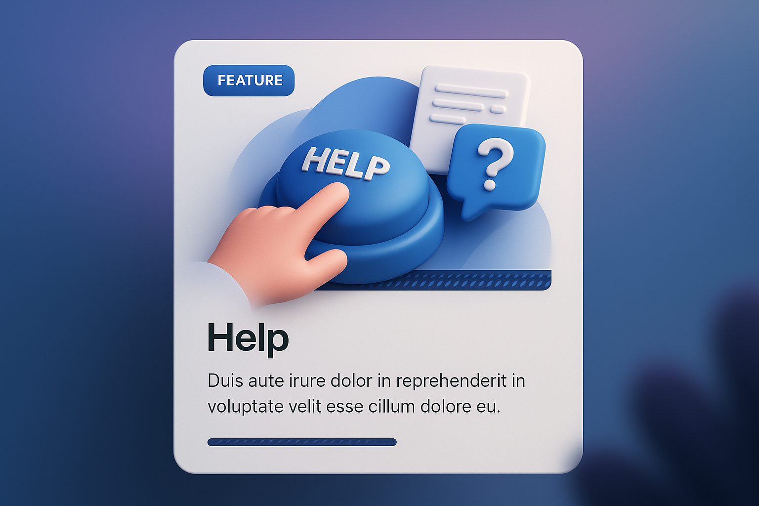 3D Web Design Concept Featuring Help Button and Features