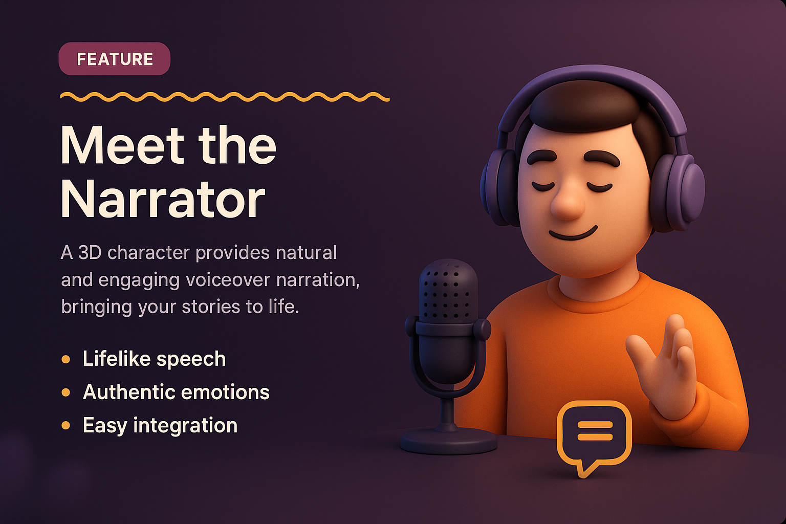 3D Illustration Landing Page Featuring a Narrator