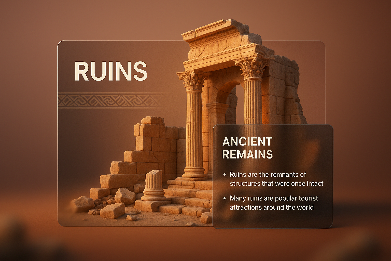 3D Illustration of Ancient Ruins with Integrated Design Elements