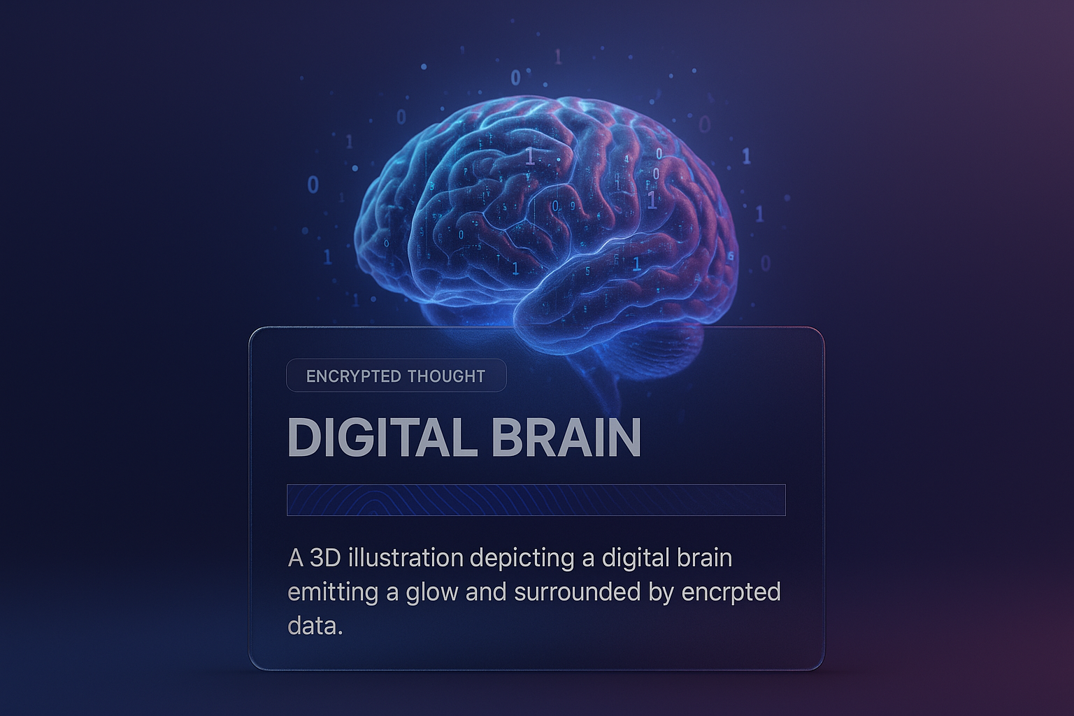 3D Illustration of a Digital Brain Emitting Encrypted Thoughts