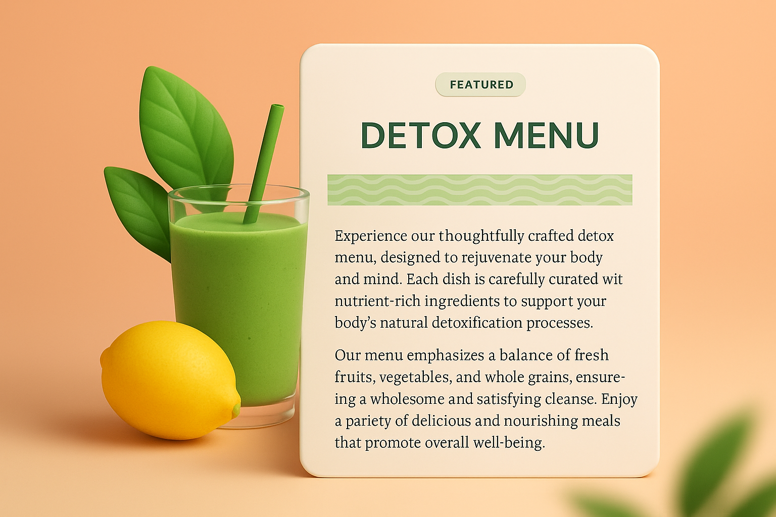 3D Detox Menu Illustration with Vibrant Colors