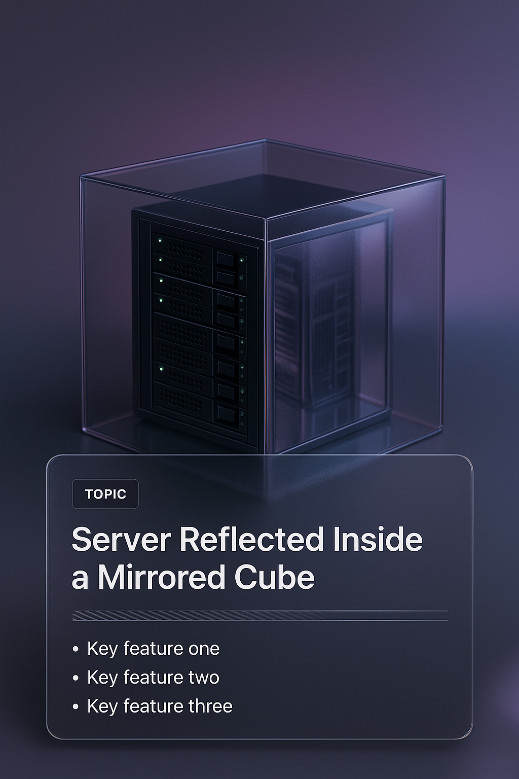 Server Reflected Inside a Mirrored Cube - 3D Illustration