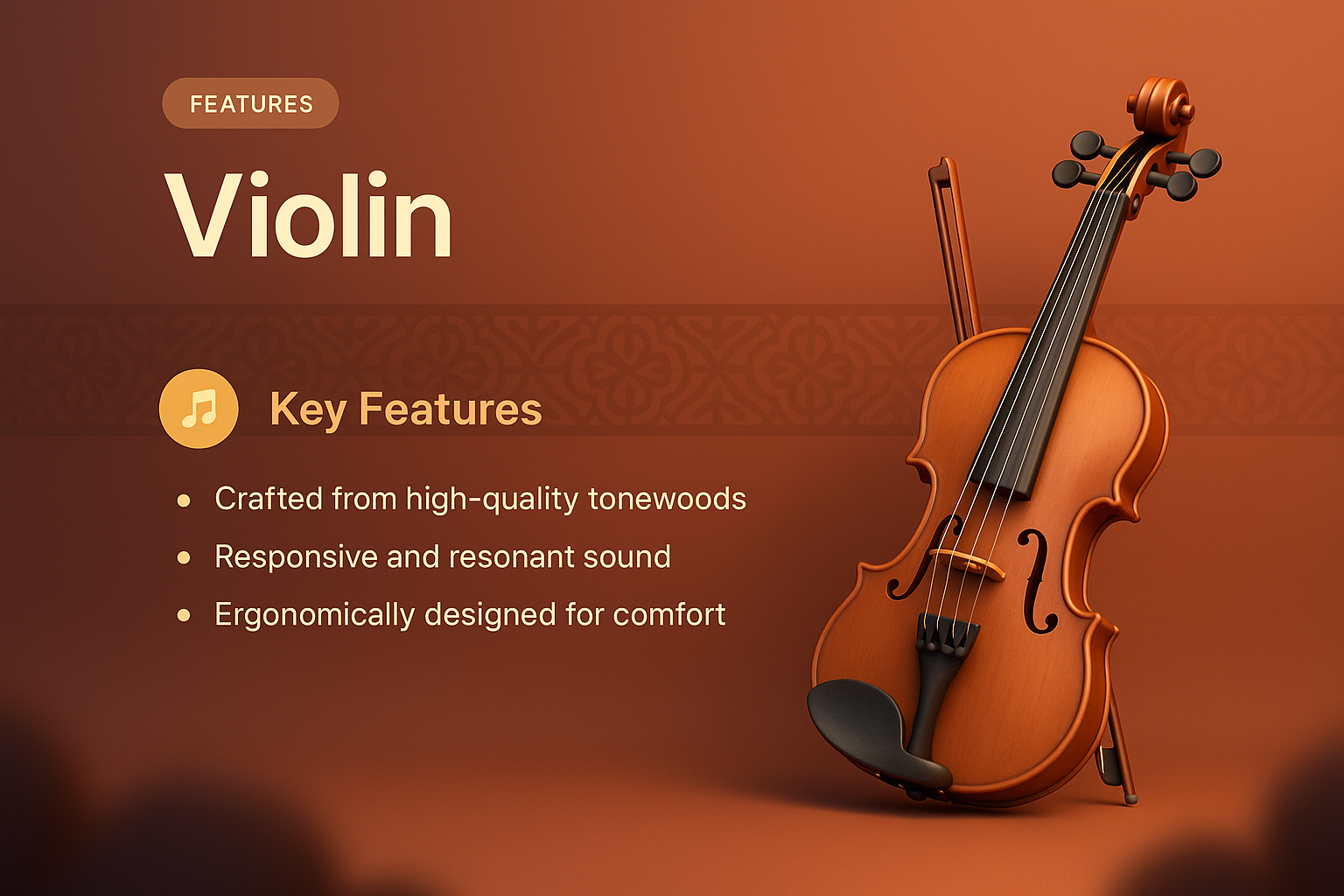 Elegant Violin Features Showcase with 3D Illustration