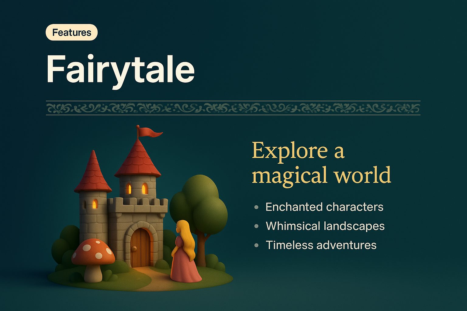 Enchanting Fairytale Landing Page Design with 3D Elements