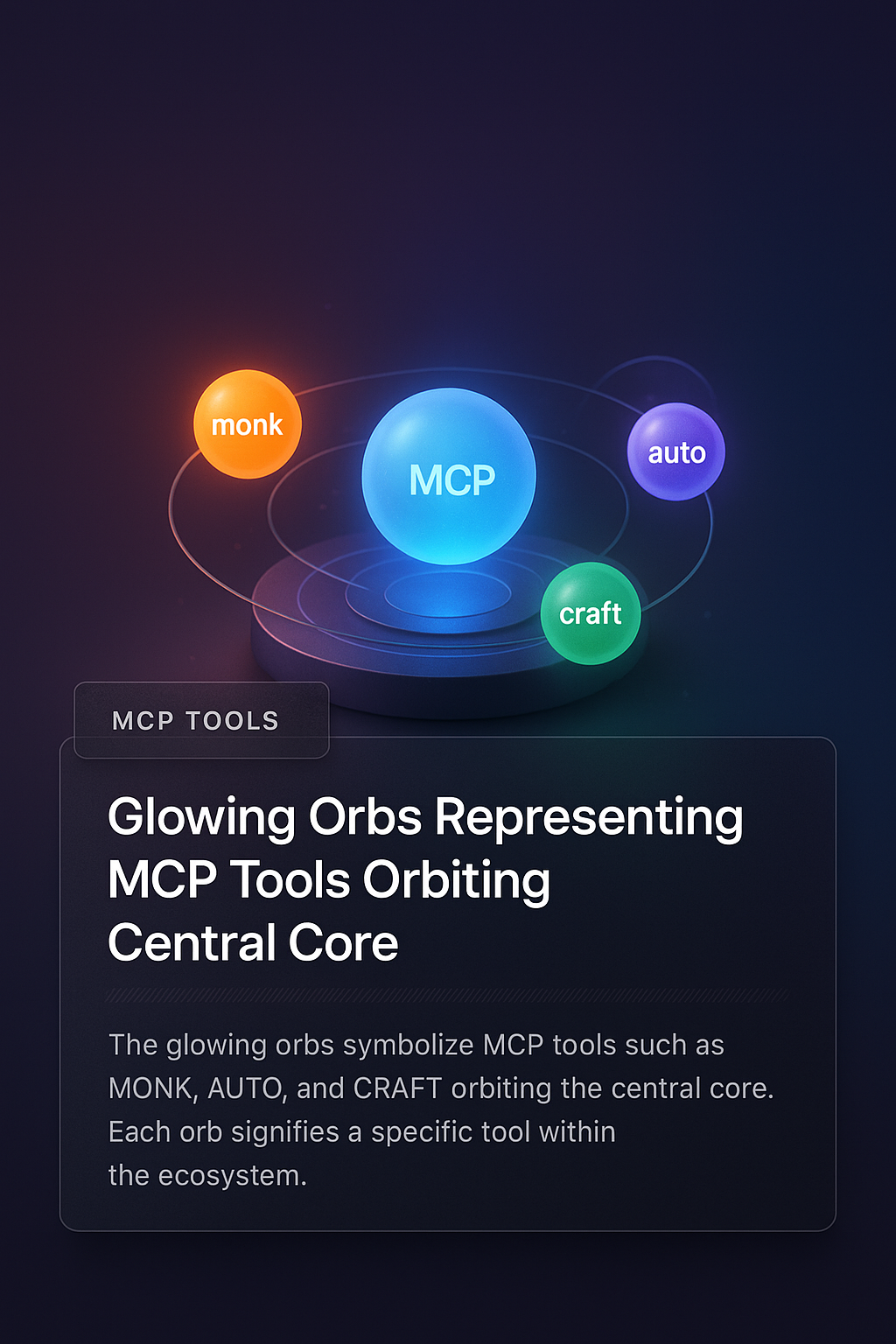 Glowing Orbs Representing MCP Tools Orbiting Central Core