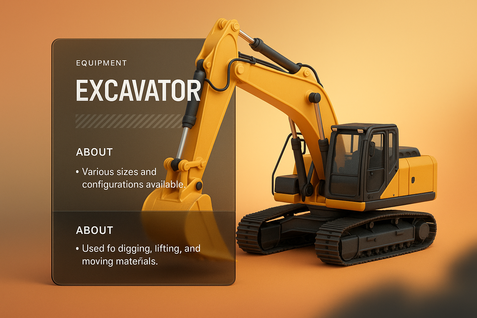 3D Illustration of an Excavator with Integrated Design Elements