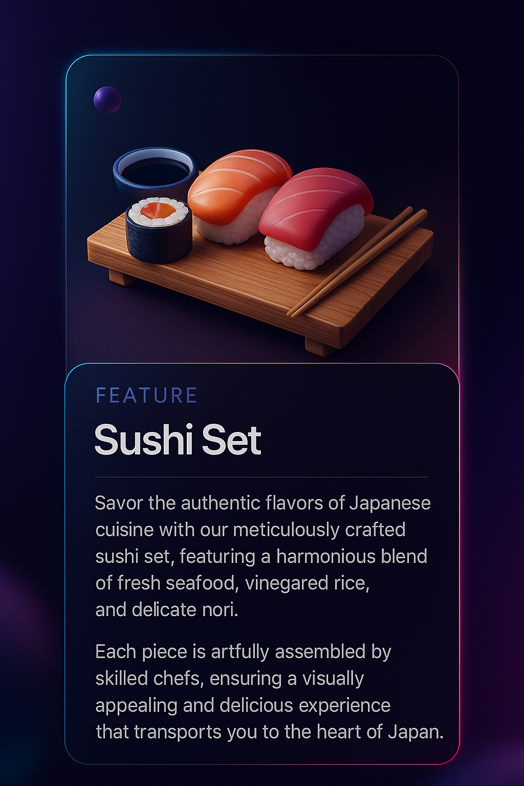 Detailed Close-up of a Sushi Set with Feature Block
