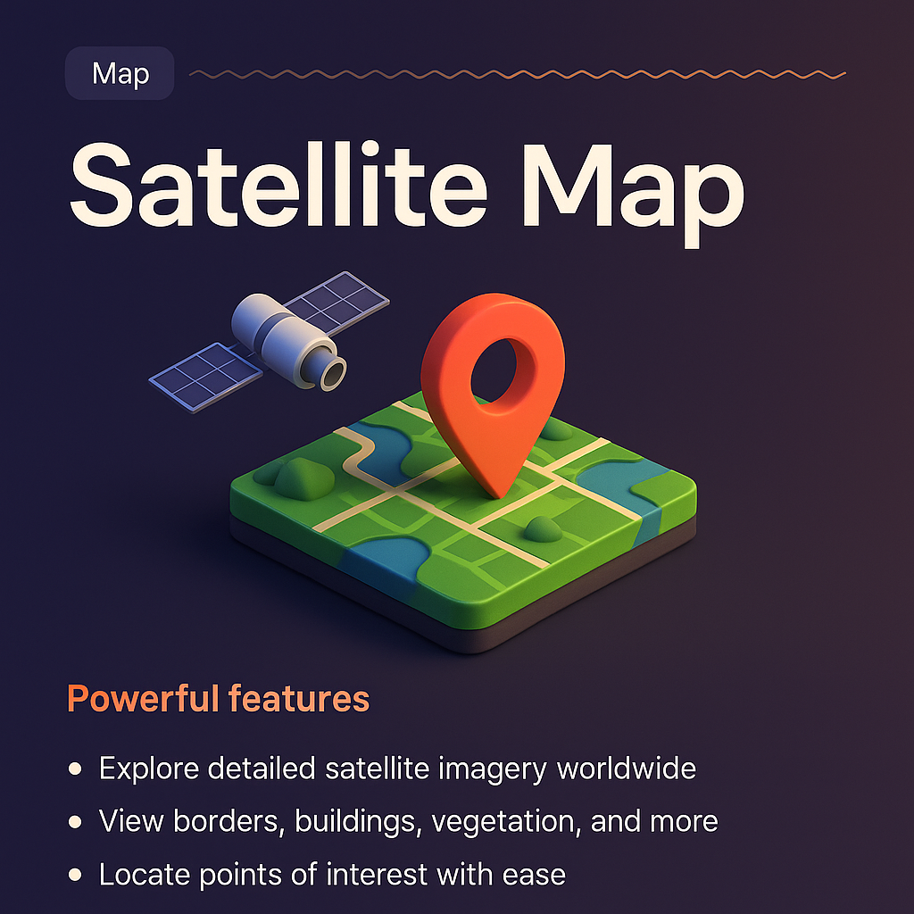 3D Illustration of a Satellite Map with Features