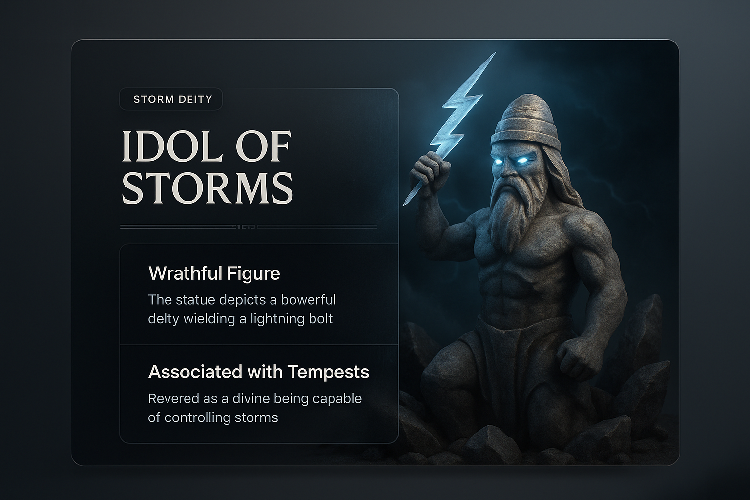 3D Idol of Storms with Lightning Bolt and Dark Background