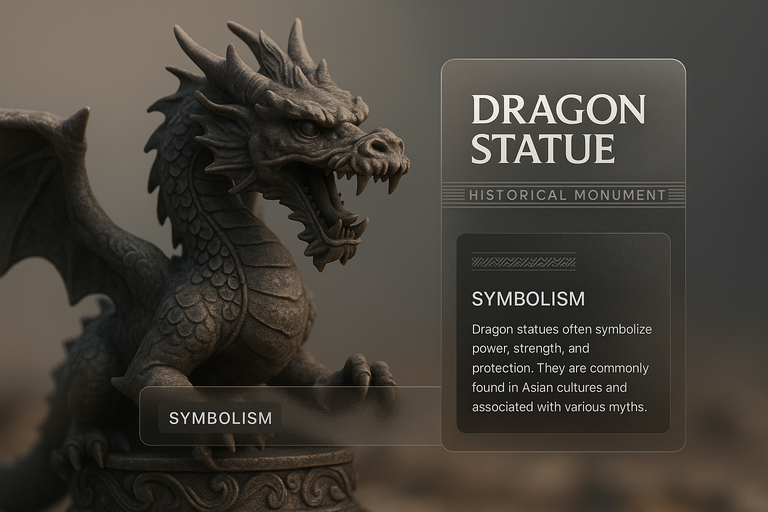 Detailed 3D Dragon Statue with Symbolic Elements