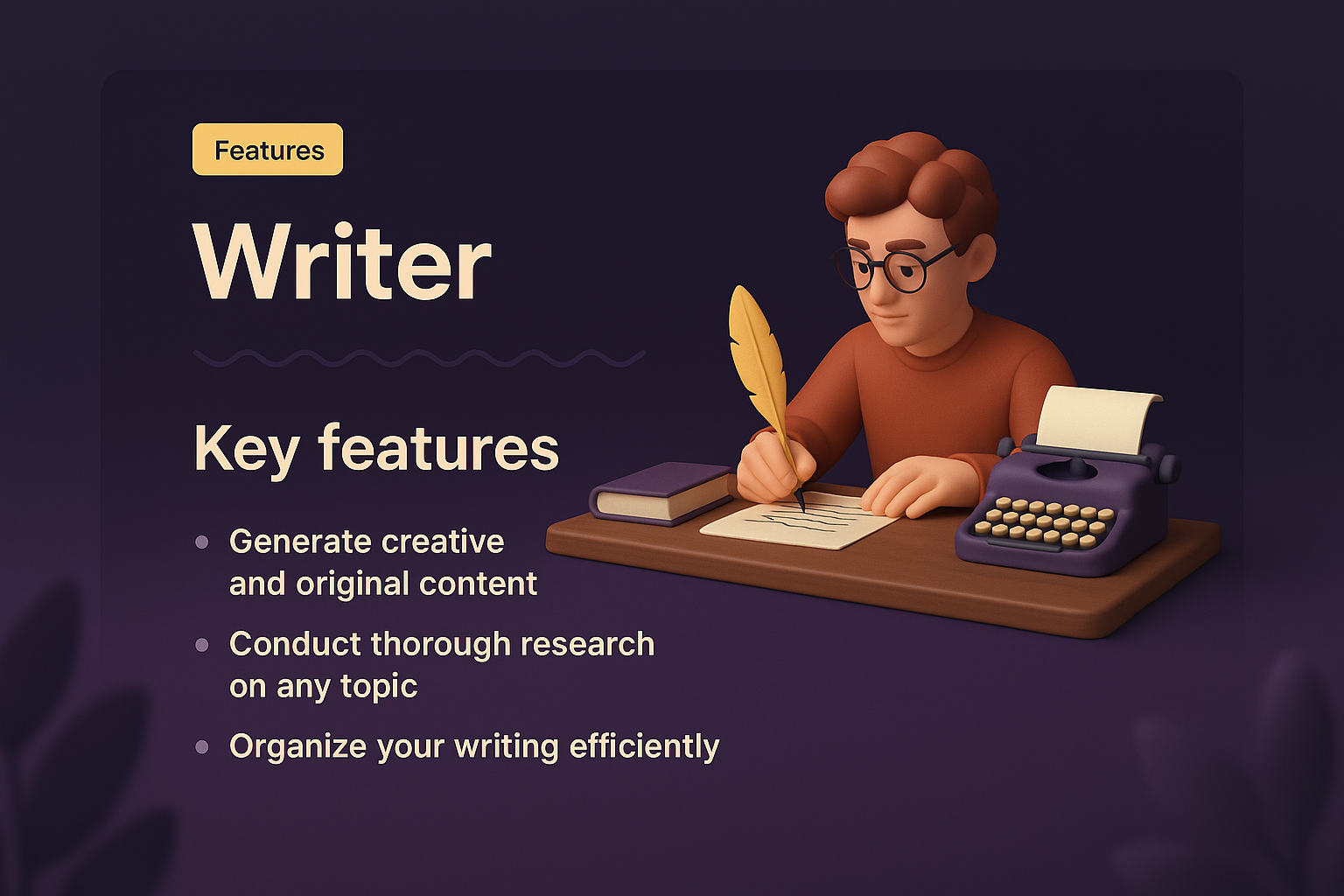 Engaging Writer Landing Page Design with 3D Illustration
