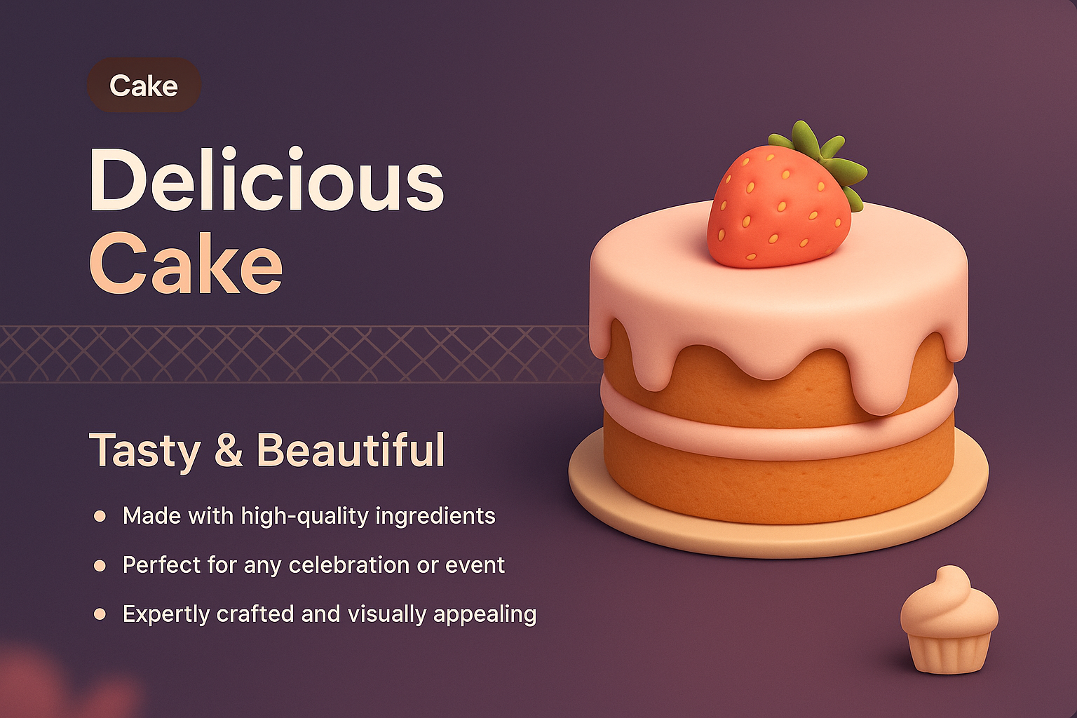 3D Illustration of a Delicious Cake for Landing Page Design