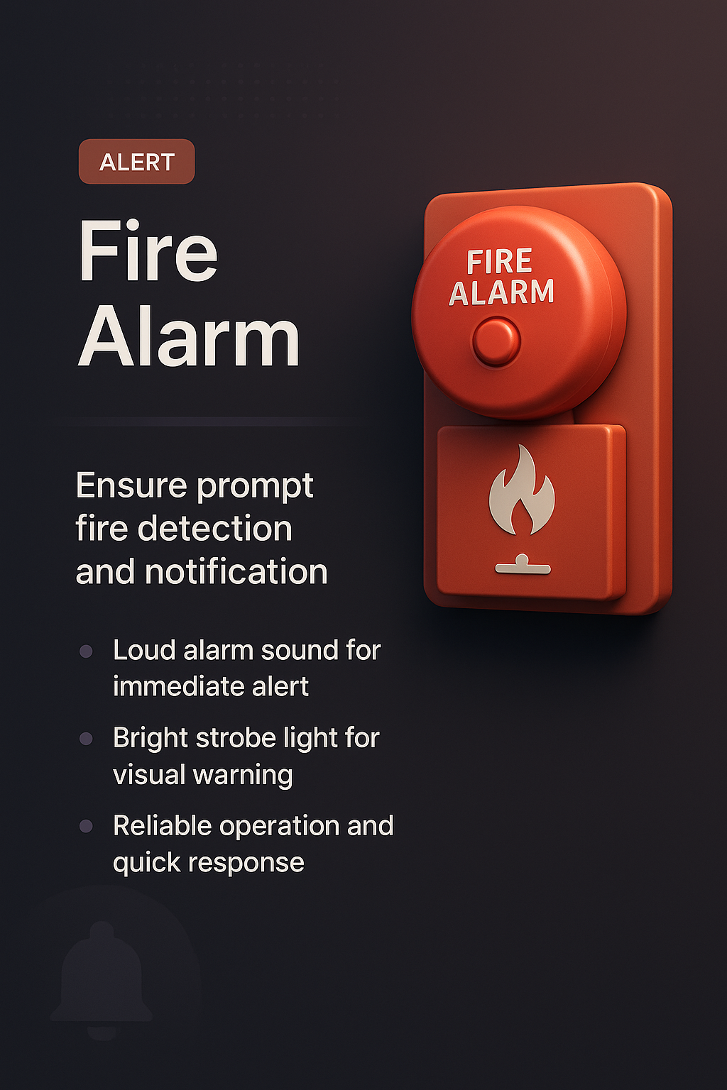 3D Fire Alarm Illustration with Features and Alert Information