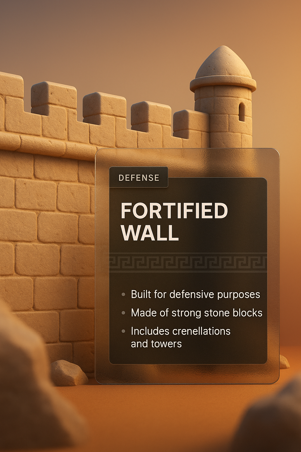 3D Illustration of a Fortified Wall with Transparent Overlay
