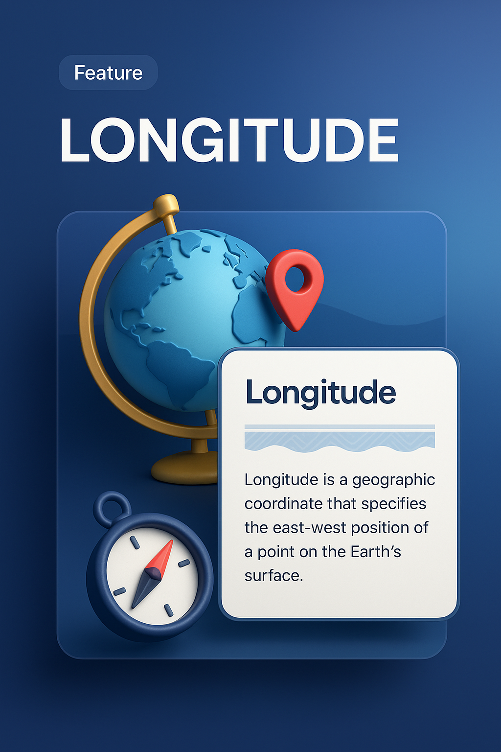 3D Illustration of Longitude Feature on a Web Page
