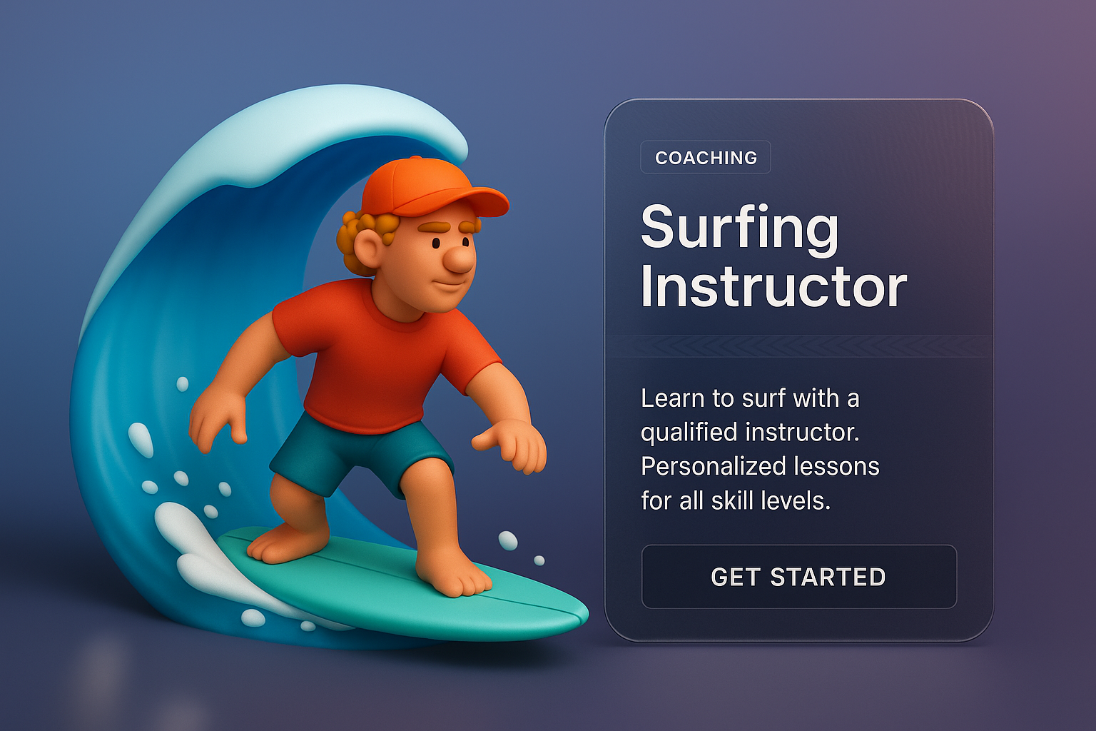 3D Illustration of a Surfing Instructor with Coaching Details