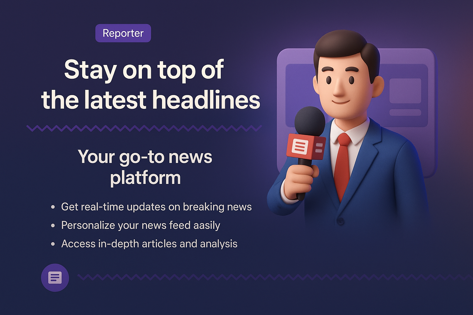 Modern Reporter Landing Page Design with 3D Illustration