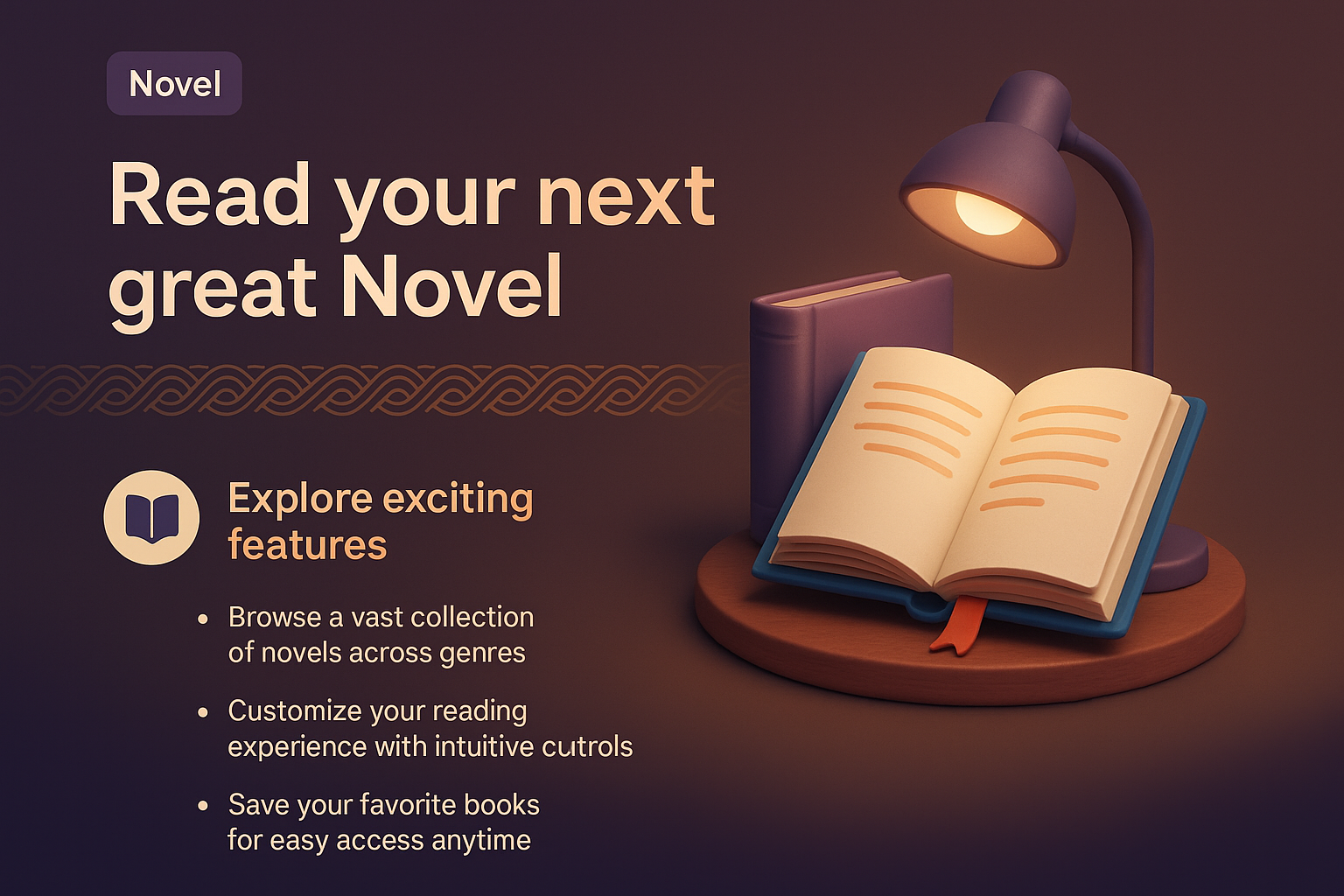 3D Illustration for a Novel Landing Page with Features