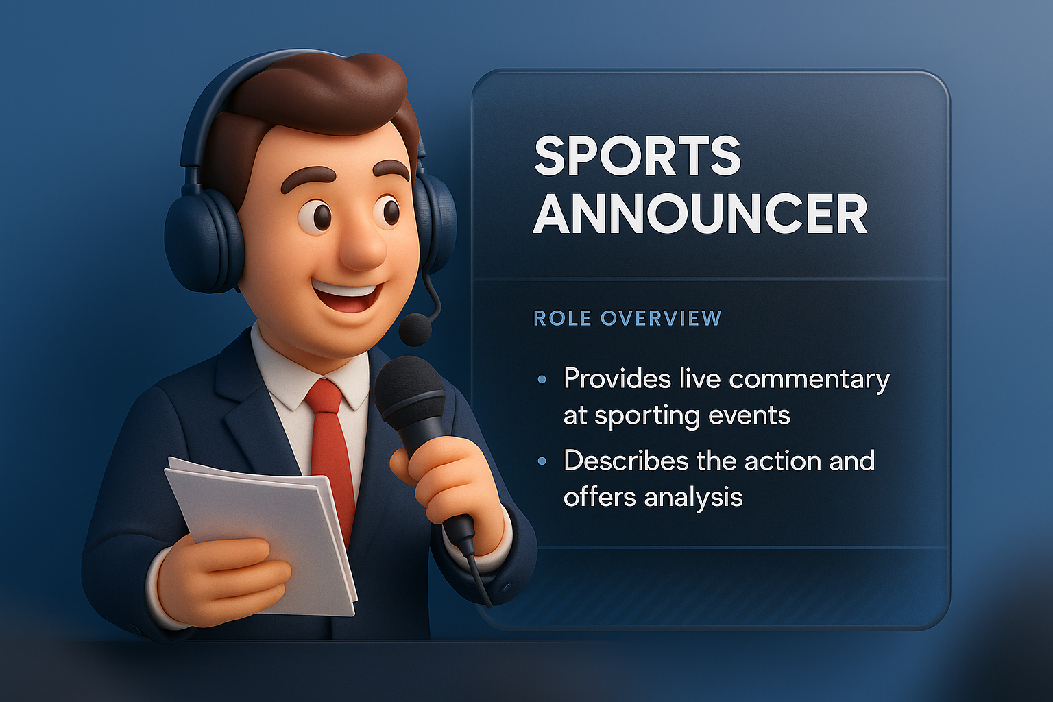 3D Sports Announcer Design with Integrated Text Blocks