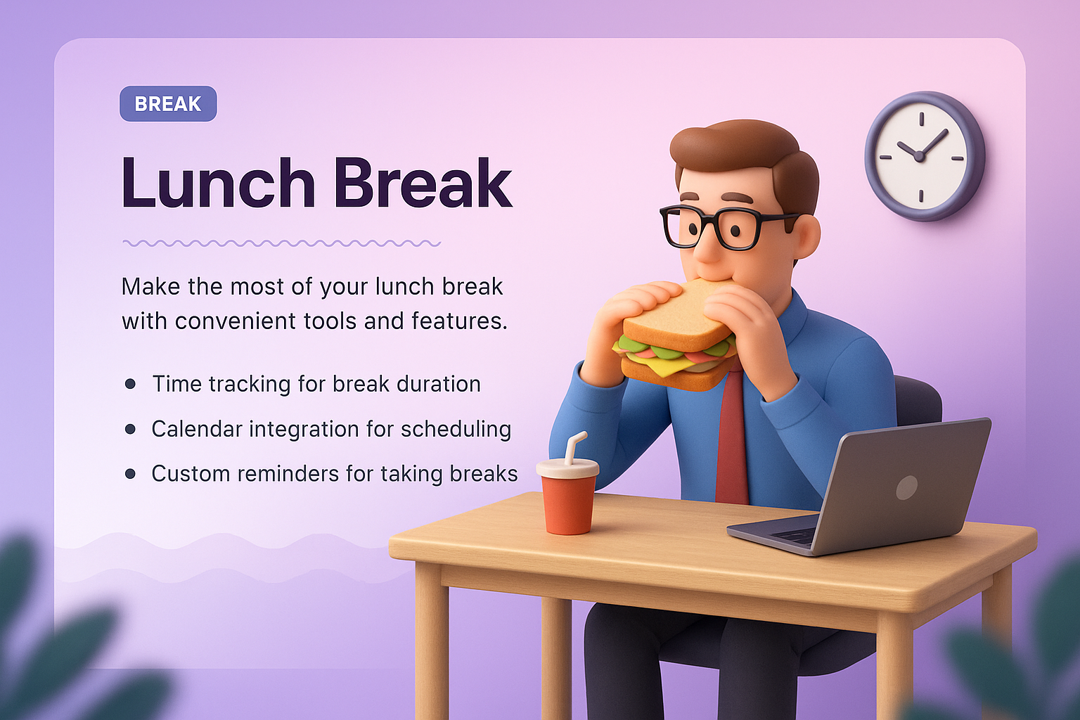 3D Illustration of a Productive Lunch Break Experience