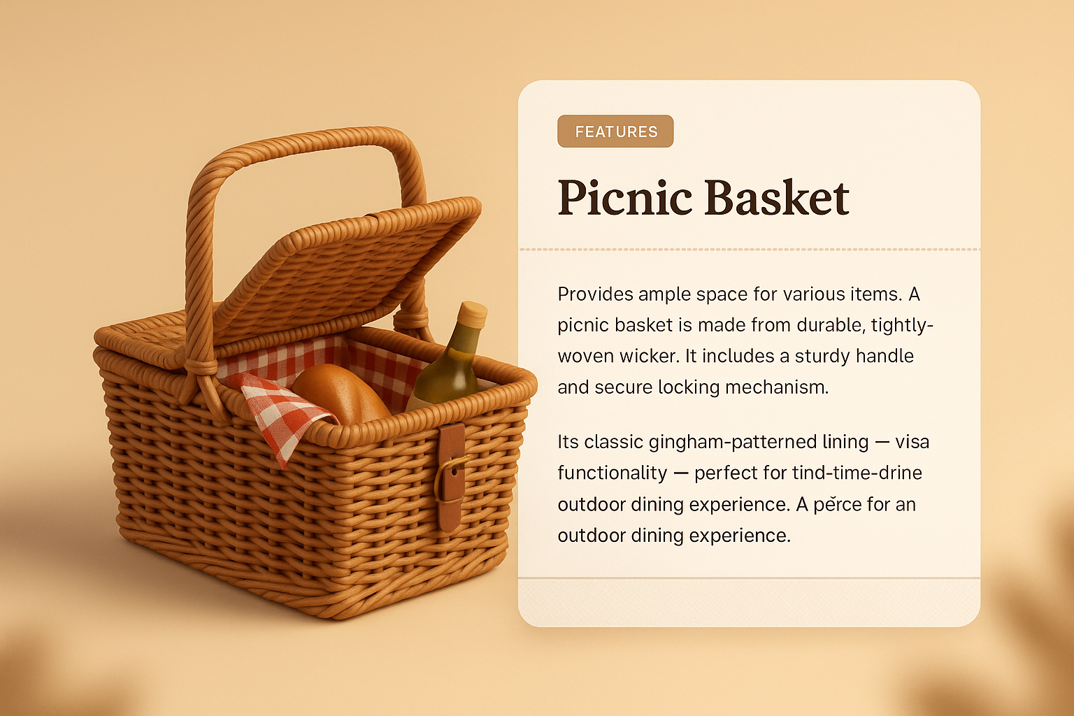 3D Picnic Basket Illustration with Features