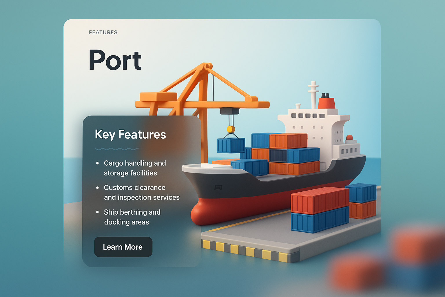3D Web Design Element Featuring Port Cargo Services