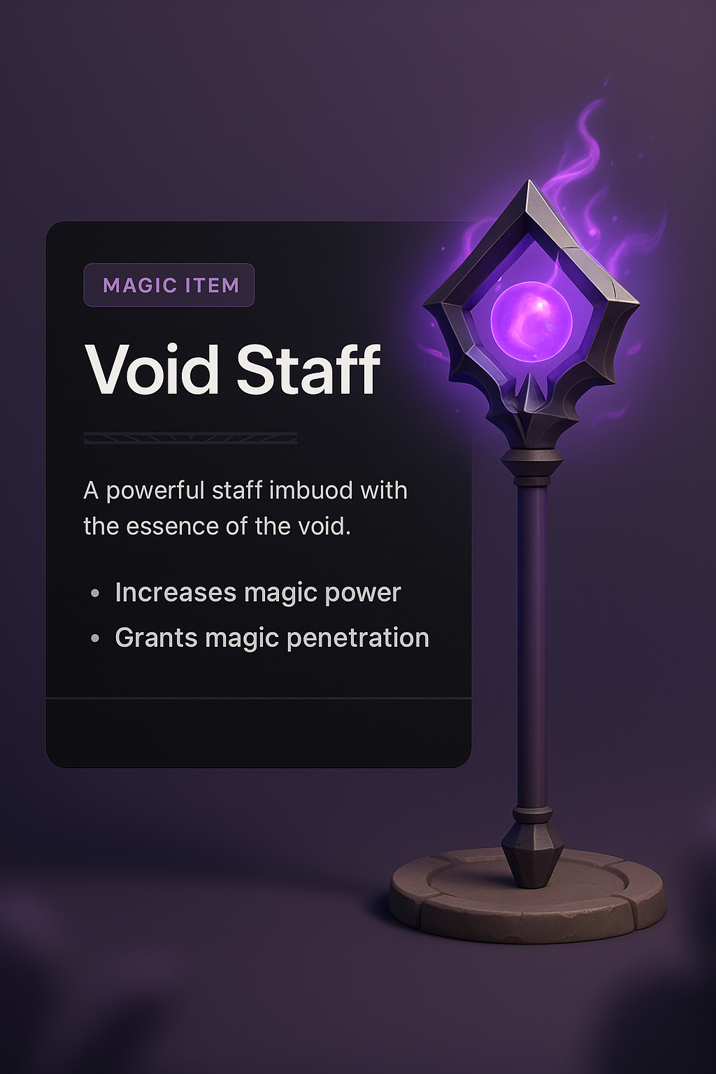 3D Illustration of a Mystical Void Staff with Descriptive Elements