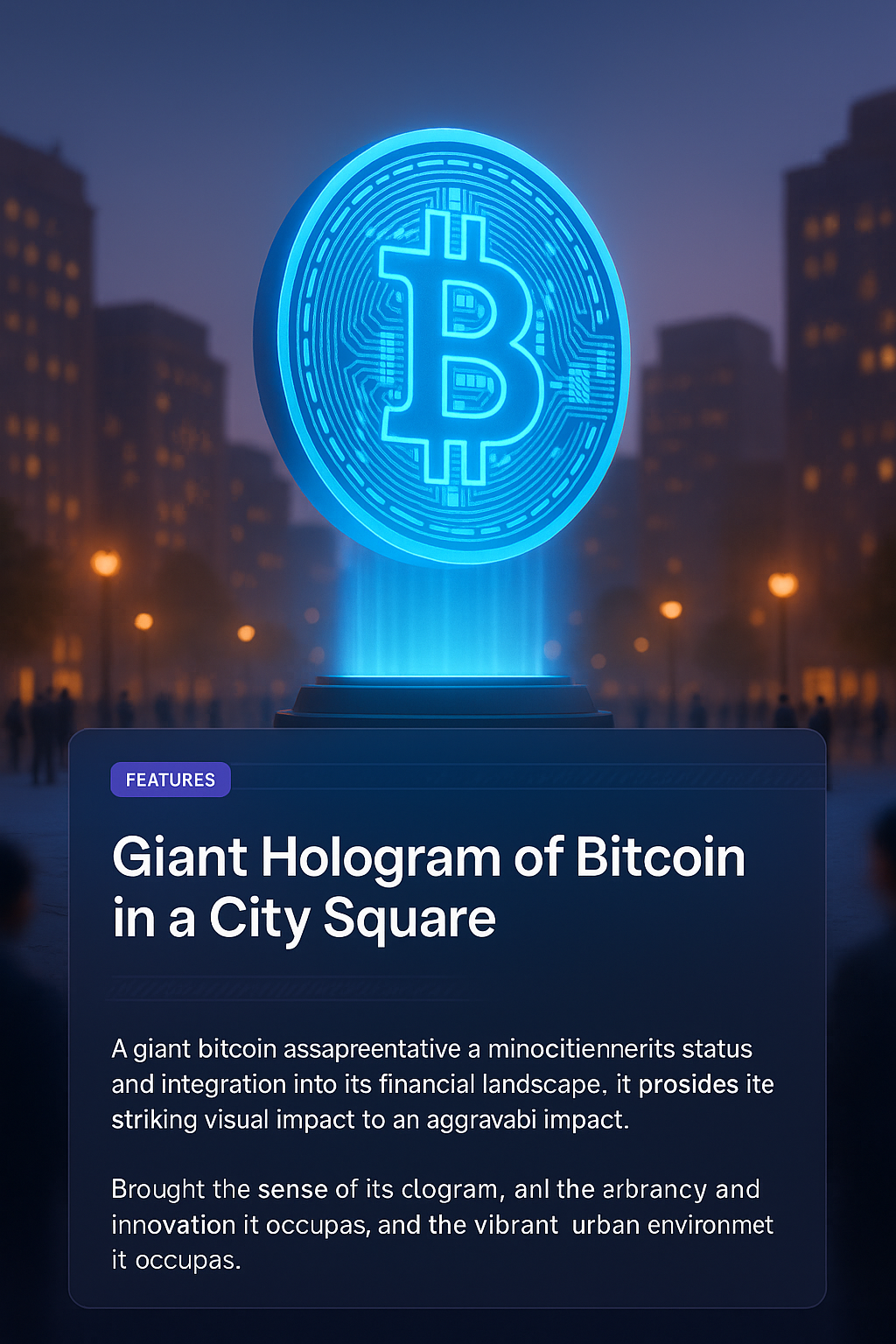 Giant Bitcoin Hologram Illuminating City Square