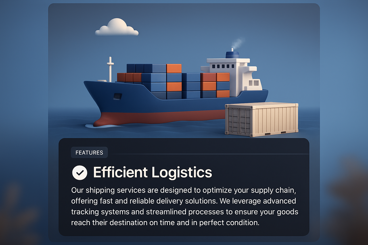 3D Graphics Shipping Illustration with Features Block