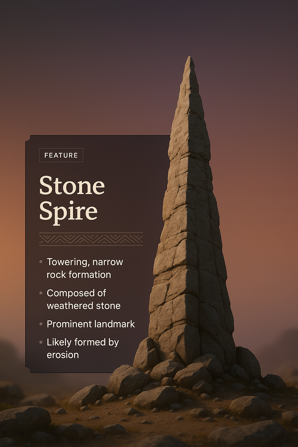 Stone Spire Design Concept with Text Overlay
