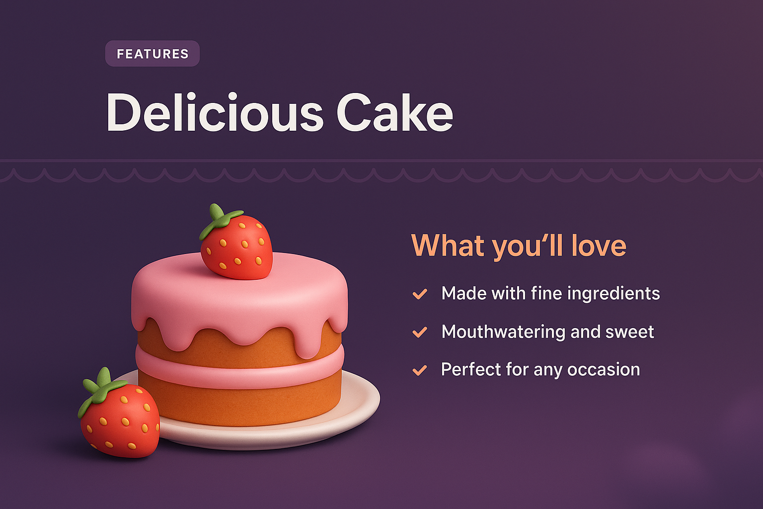 Delicious Cake Landing Page Design with 3D Illustration
