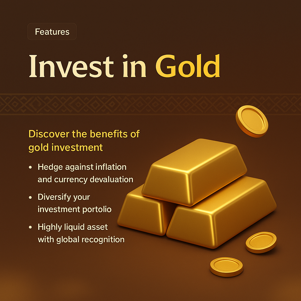 Golden Web Page Featuring Investment Benefits of Gold