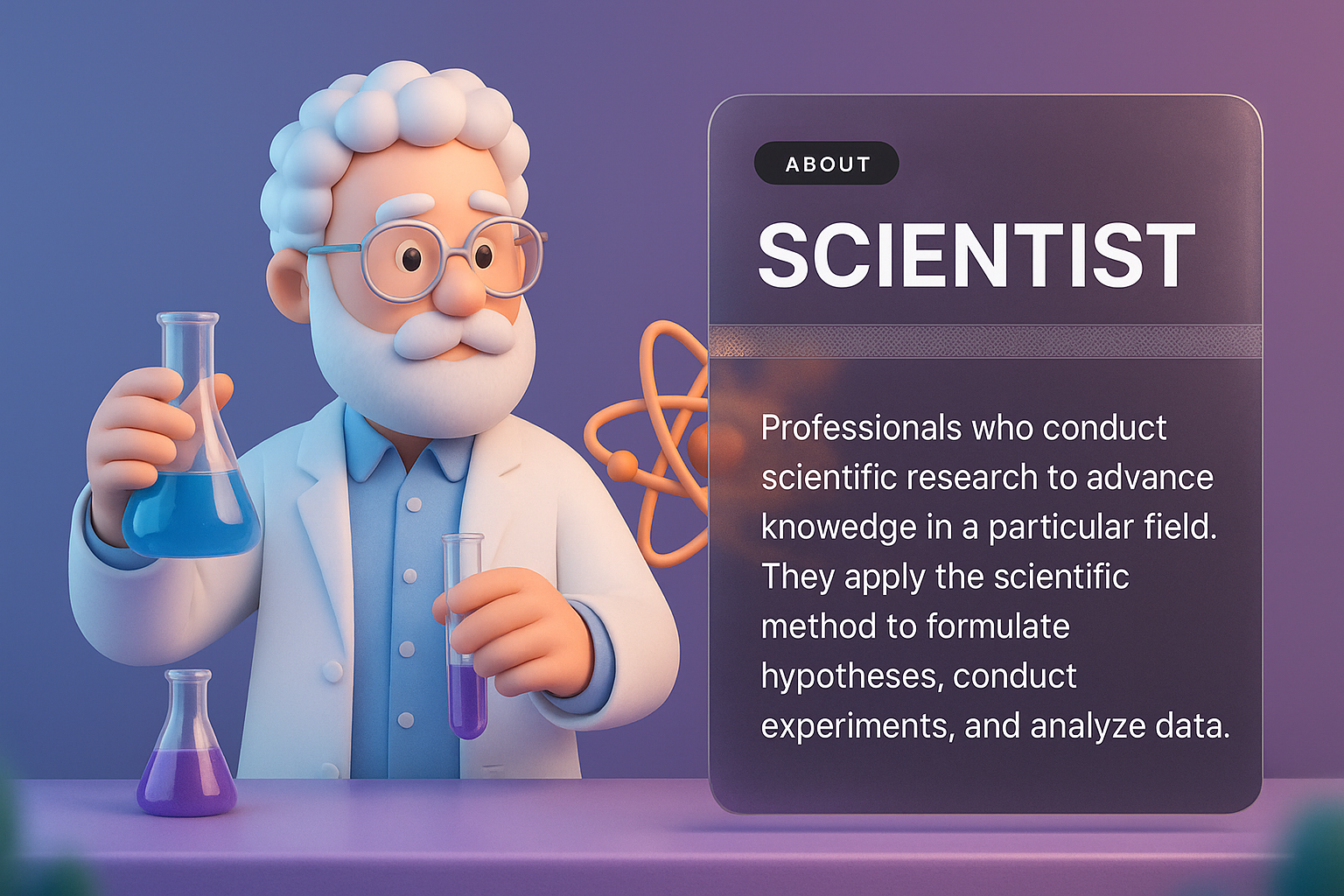 3D Illustration of a Scientist with Informative Blocks
