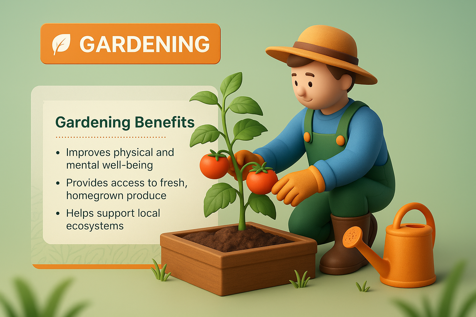 3D Gardening Illustration Showcasing Benefits of Gardening