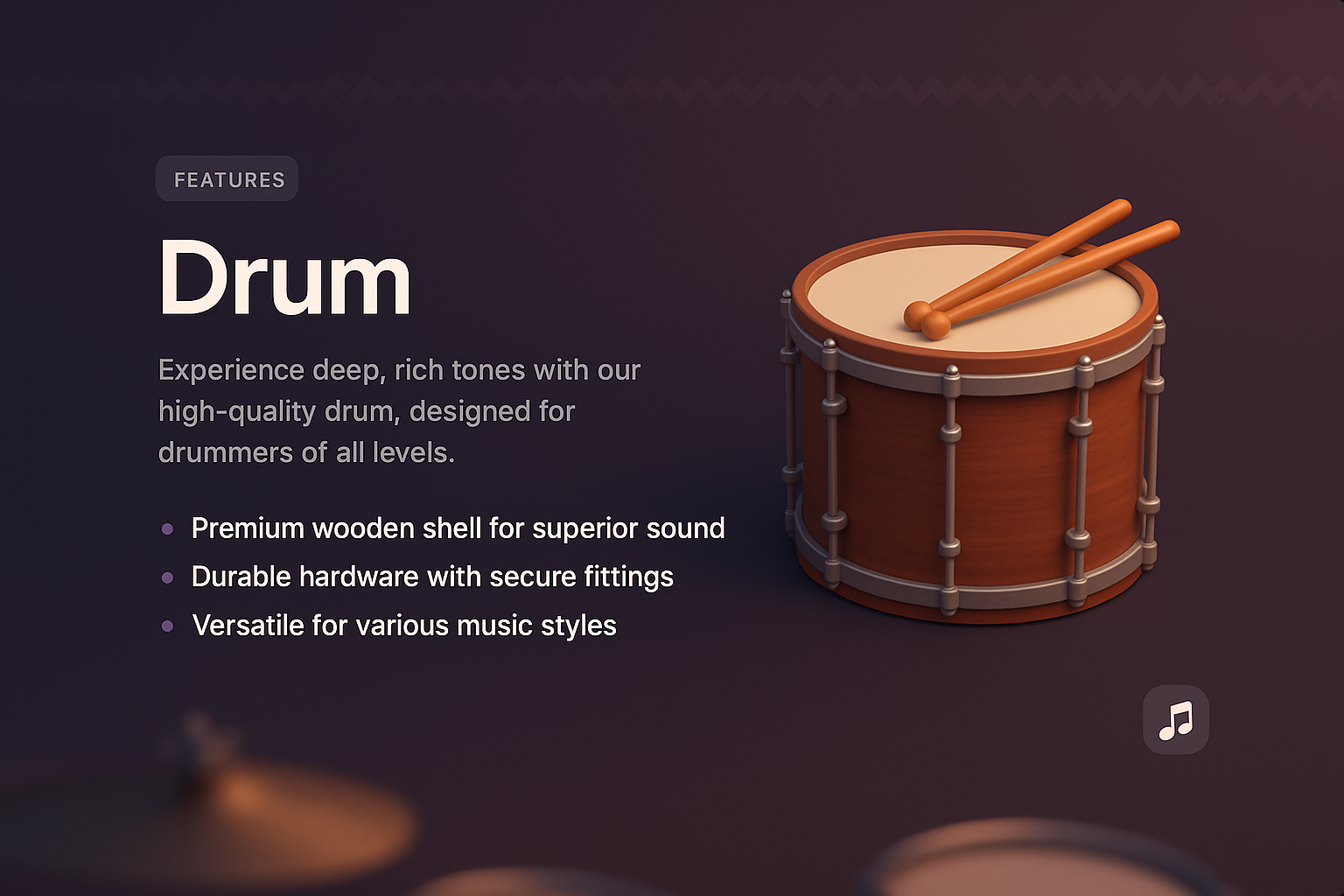 3D Drum Design for Engaging Landing Page
