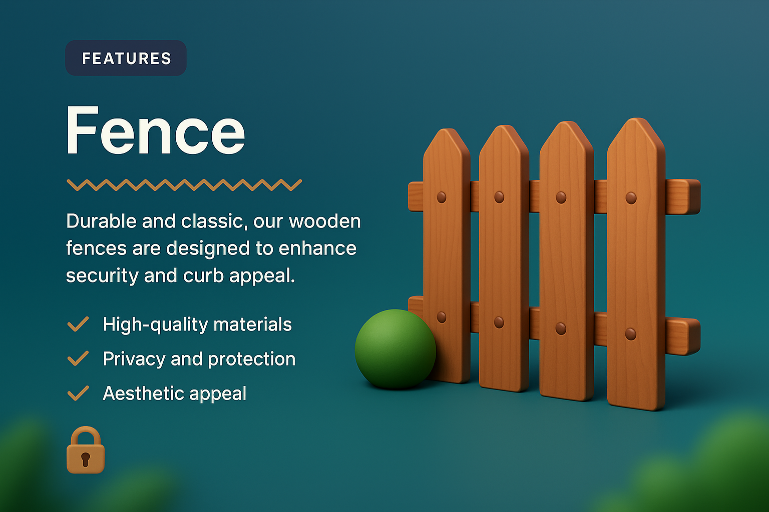 3D Wooden Fence Landing Page Design with Features