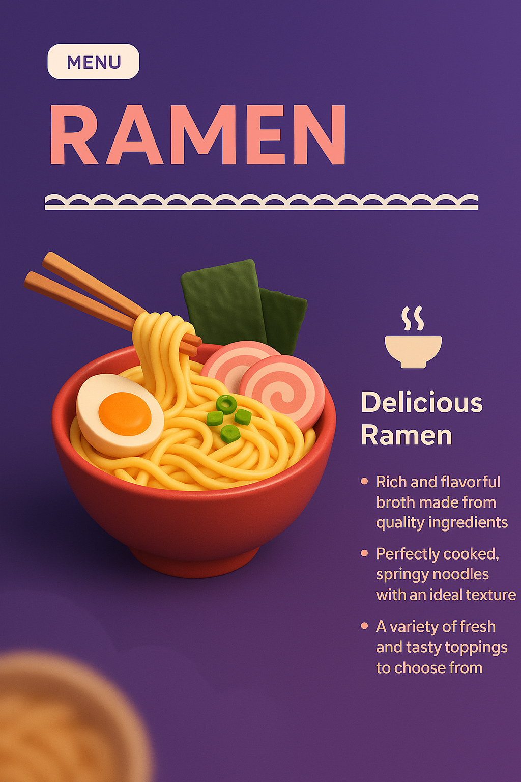 Delicious Ramen Landing Page Design with 3D Illustration