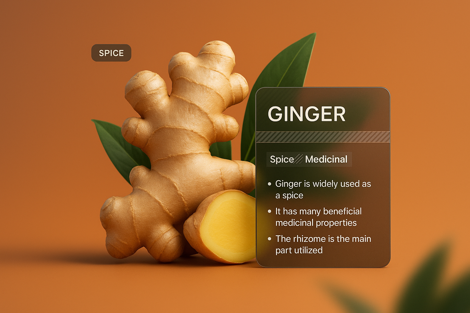 Elegant 3D Ginger Illustration with Informational Overlay