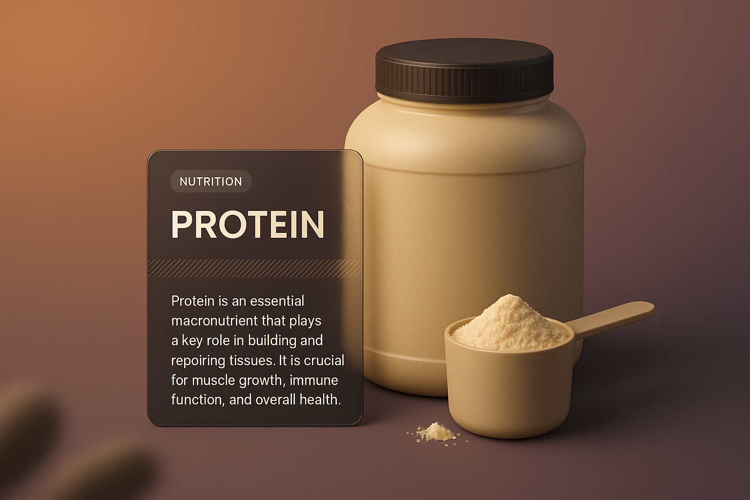 3D Protein Web Design Illustration with Text Blocks